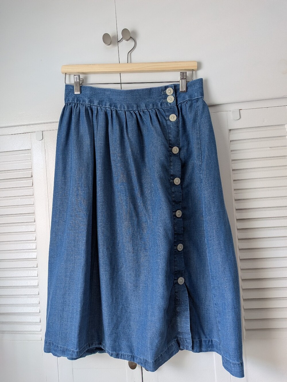 LOFT Blue Chambray Midi Skirt